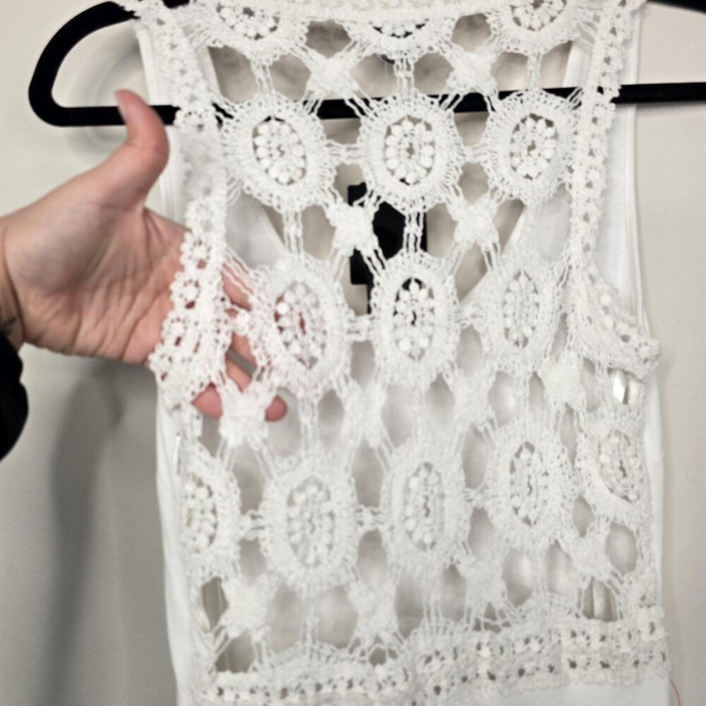 Bebe Dress Womens XS White Crochet Back Faux Wrap Tank Sundress Summer Beach - Picture 4 of 13